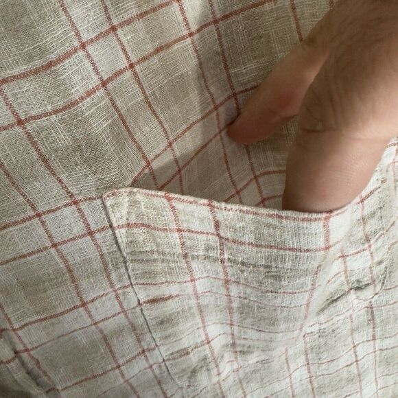 Mutual Weave Shirt Mens XL Beige Red Plaid Linen‎ Short Sleeve Button Up Pocket - Picture 4 of 7